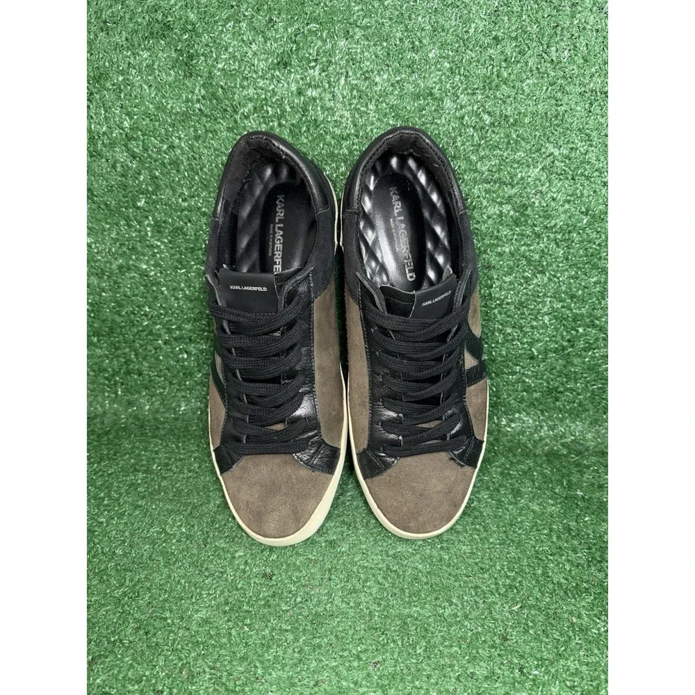 Karl Lagerfeld Paris Shoes Men Size 9.5 Black Green Suede Luxury Sneakers‎